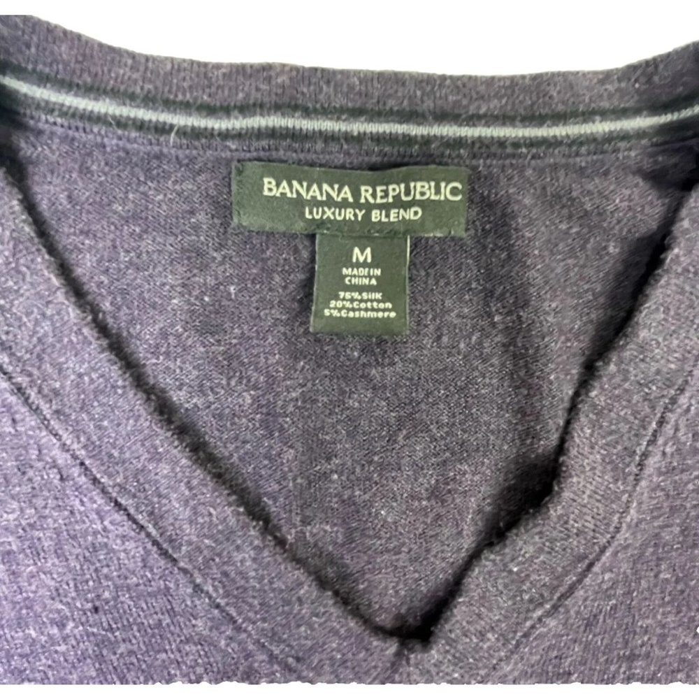 Banana Republic Luxury Sweater Silk Cashmere V Neck Heather Long Sleeve Knit EUC - Picture 3 of 7
